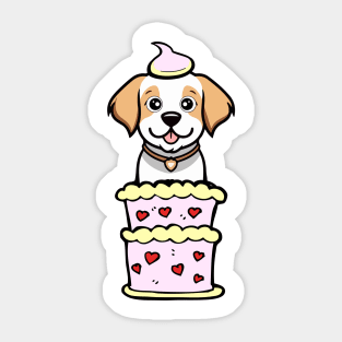 Happy dog Jumping out of a cake Sticker